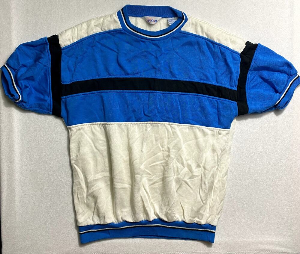 Vintage MTA PRO Colorblock Short Sleeve Sweatshirt Womens L Blue Black 80s 90s
